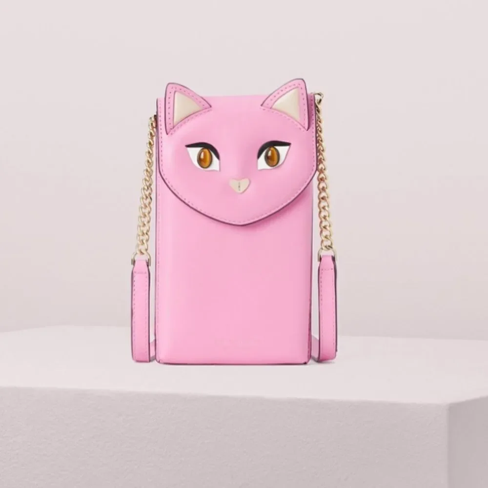 Kate Spade Meow Cat Crossbody Bag Leather North South Gold Chain Novelty Purse - Picture 3 of 10